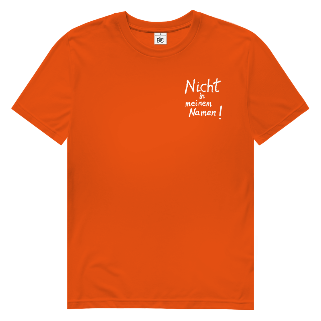 T-Shirt Herren  Bio  "Nicht in meinem Namen" (kleiner Druck) +16 Farben - Gr. S-XXL