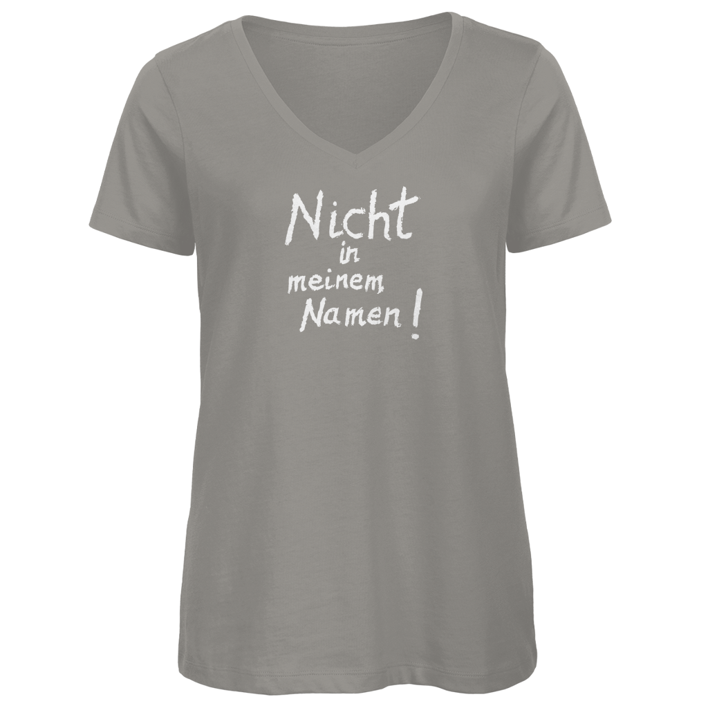 T-Shirt Damen Bio V-Neck "Nicht in meinem Namen" (großer Druck) +5 Farben - Gr. XS-XXL