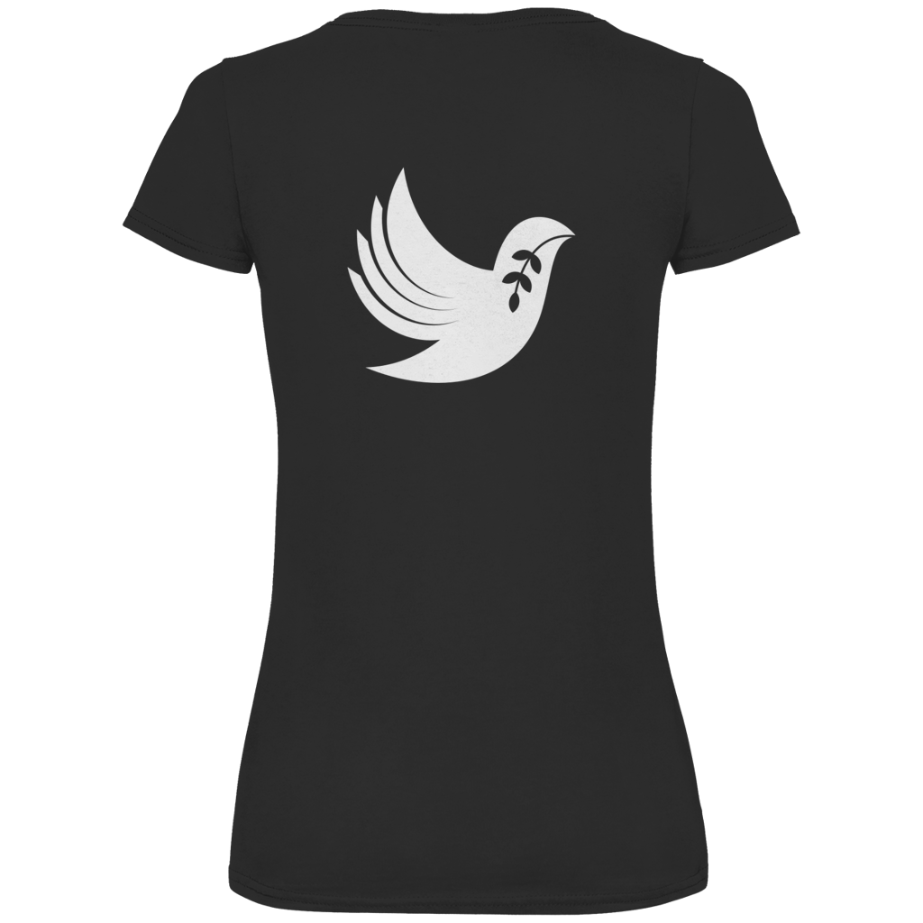 T-Shirt Damen Bio V-Neck "Frieden" +5 Farben - Gr. XS-XXL (Backprint)