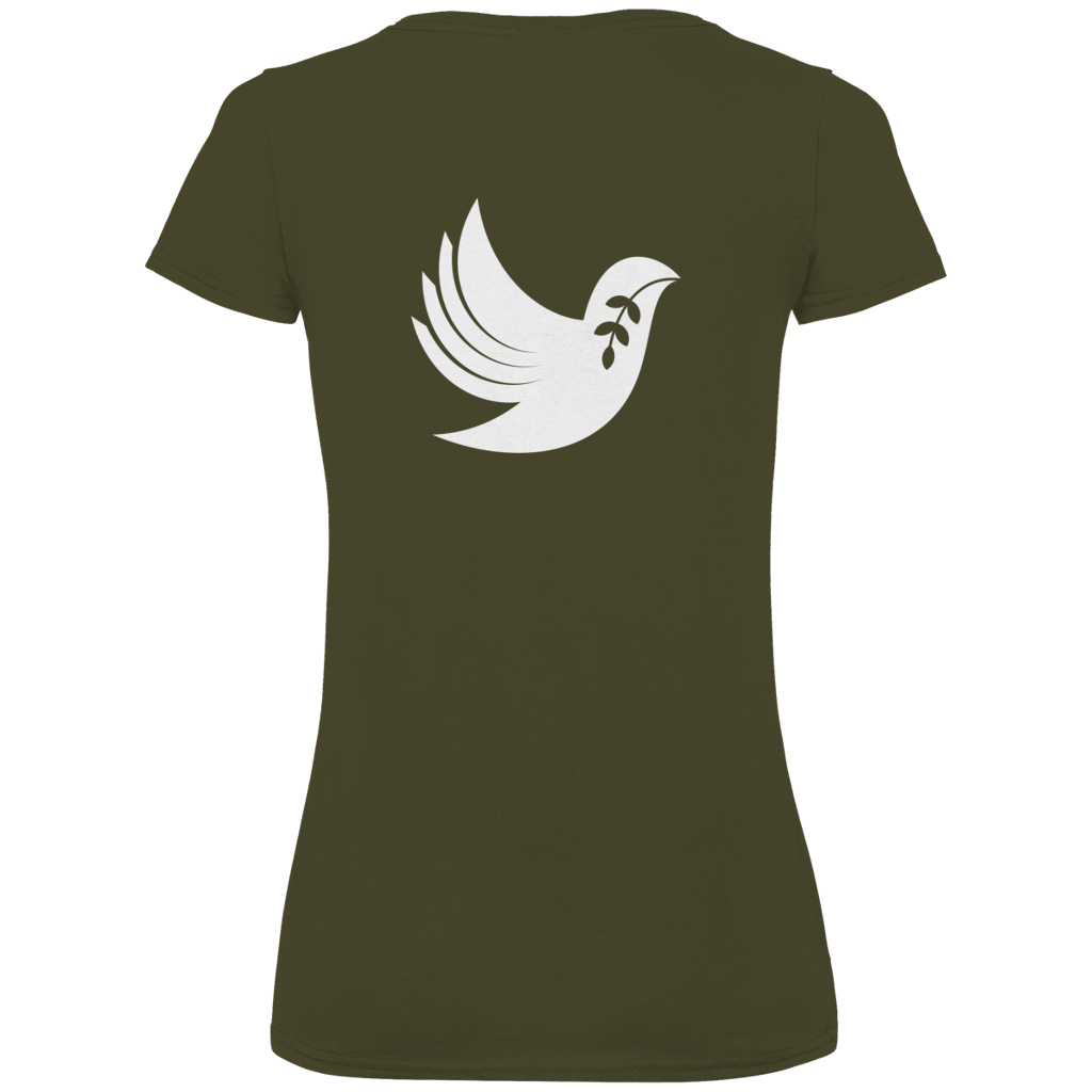 T-Shirt Damen Bio V-Neck "Frieden" +5 Farben - Gr. XS-XXL (Backprint)